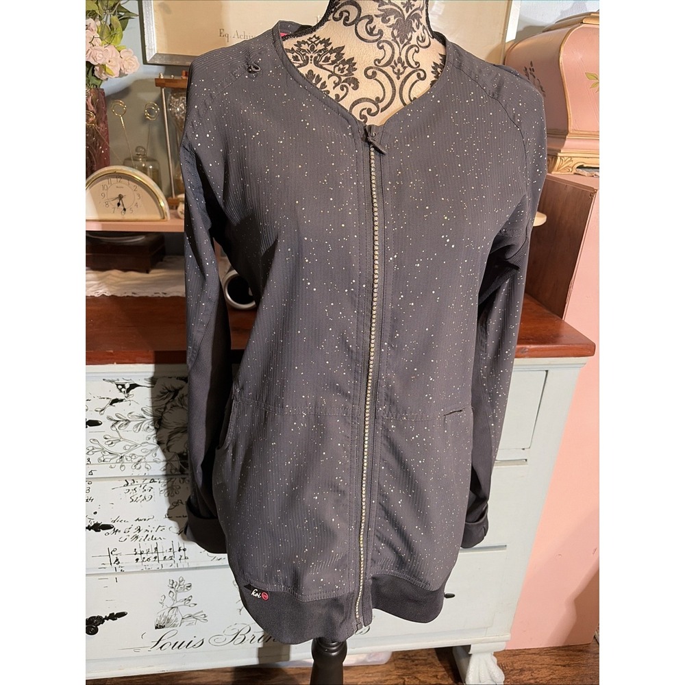Koi Lite Scrub Jacket With Rhinestone Zipper. Gray. Sz Medium.
